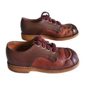 70s Leather Oxfords Lace Up Boys Vintage Shoes 10.5D Scuff Tip Kids Stride Rite?